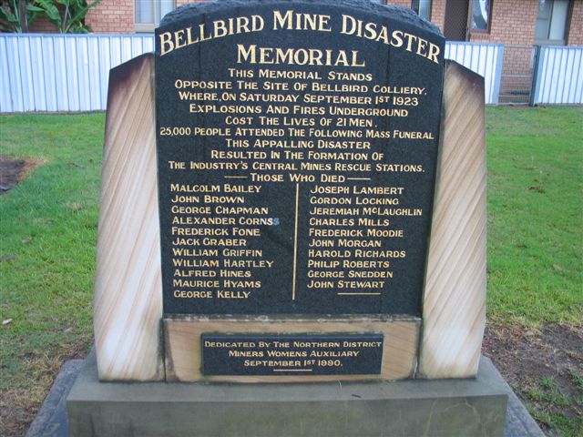 
The memorial to the Bellbird Mine disaster of 1923.
