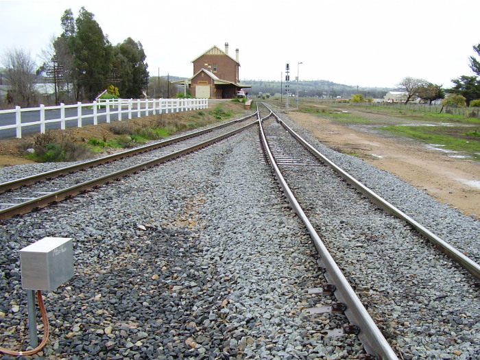 The view from the northern level crossing over the Olympic Highway, looking to the western junction of the triangle and showing its relationship to the Cootamundra West station.