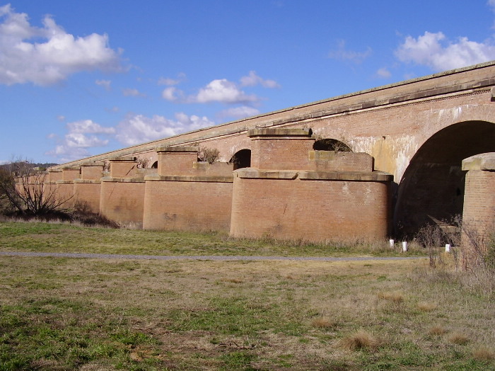 A closer view of the viaduct over the Mulwarree Ponds at Goulburn showing the piers of the original crossing - from the southern end looking towards Sydney.