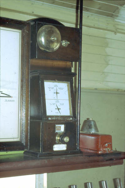 Harden North and South had Tyers Block instruments to the last. These old but true tested instruments chimed their message of safe travel for many decades. This is the one in Harden North Box and shows the "Train on line" position. 