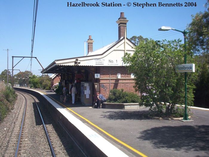 
Hazelbrook station building and passengers waiting on platform 1 for the
train to Sydney.
