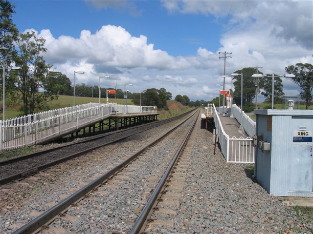 
The view looking west of the two short modern passenger platforms.
