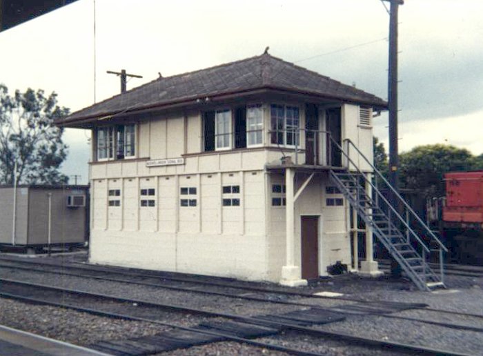 Muswellbrook Signal Box around 1986. The shunters humpy is visible on the left of the shot.
