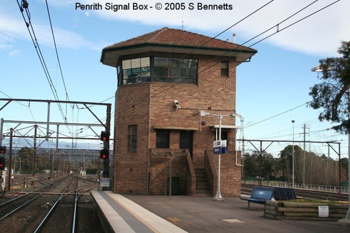 A view of the all-brick Penrith Signal Box taken looking west.