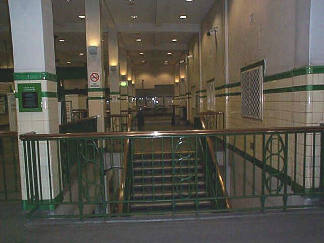 
The wall tiles, iron railings and wooden handrails which are a feature of
the station.
