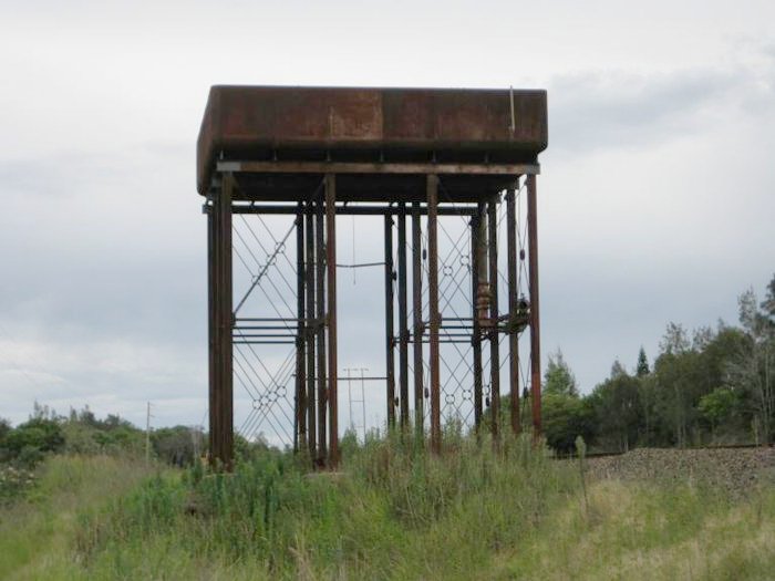 A closer view of the elevated water tank.