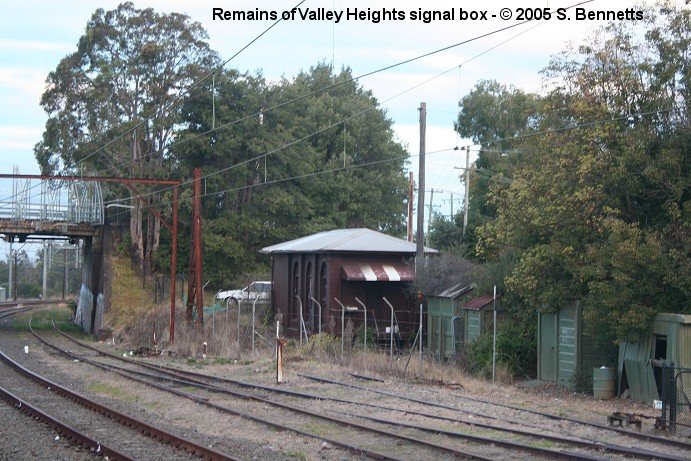 The one-time 3 storey signal box beside the Down refuge loop and sidings at Valley Heights.