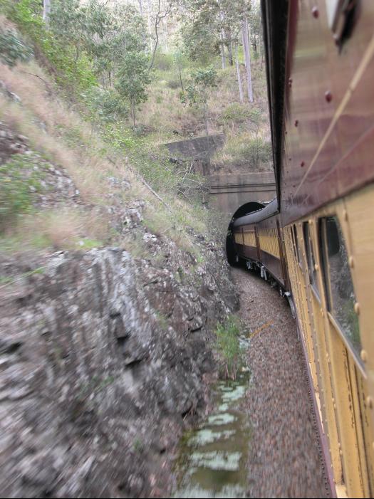 A tour train enters the southern portal of Wallarobba tunnel.