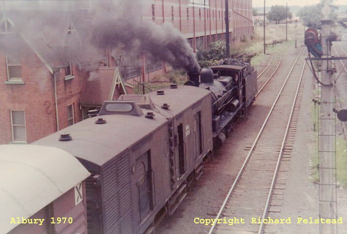 Steam loco 5241 is working on the Up Yard shunting neck adjacent to Dalgety & Co's shed.