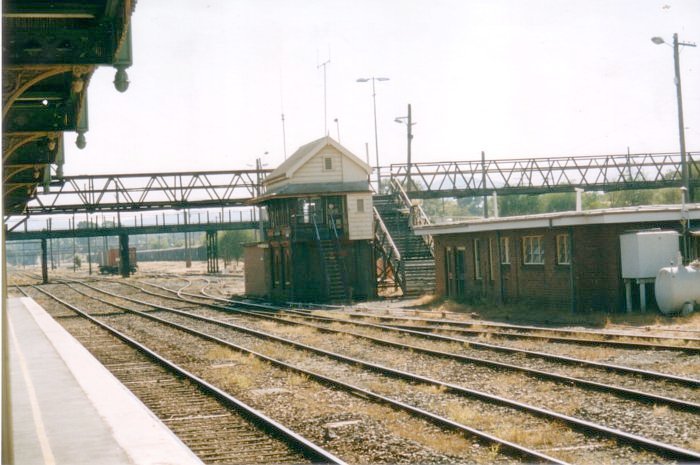 The view looking north towards Albury Station Signal Box.