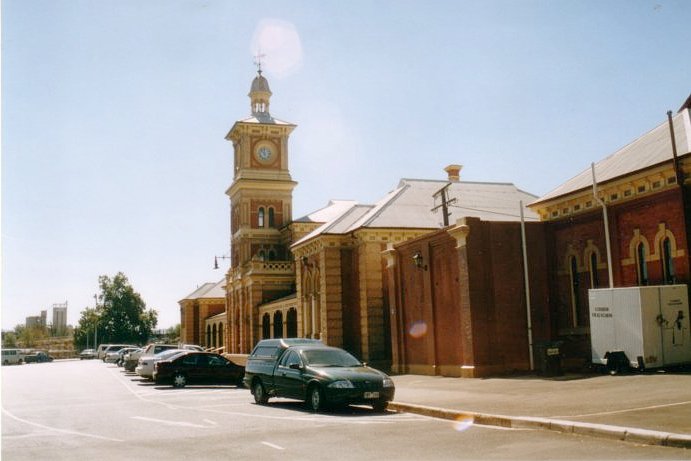 The road-side view of the station and clock tower.
