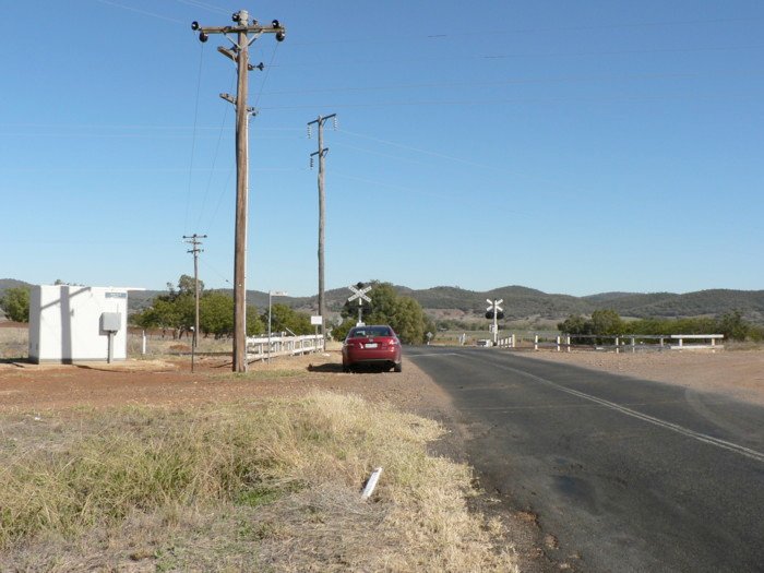 The view looking west at the level crossing.