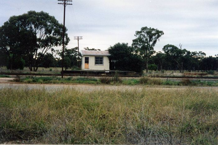 
A view of the short platform and safeworking building which still remain at
Barellan.
