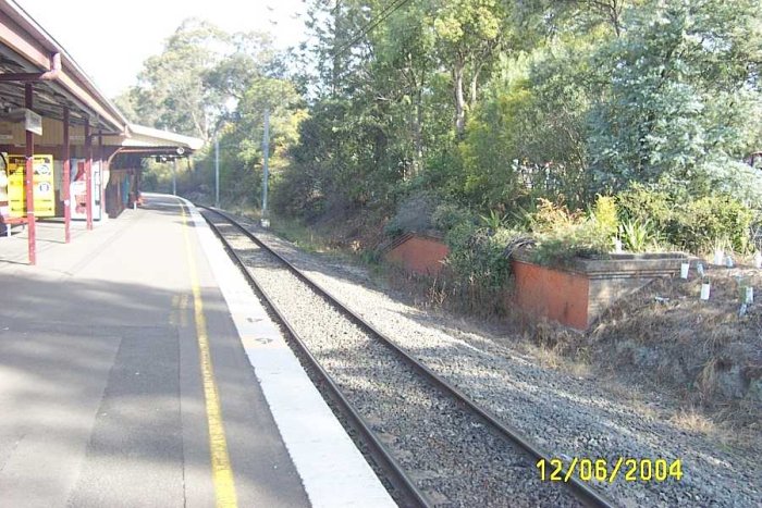 The down platform looking towards Cheltenham showing the old goods platform on the right.
