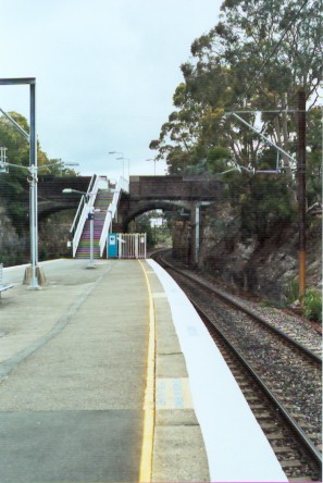 
The view looking north at the footbridge along platform 1.
