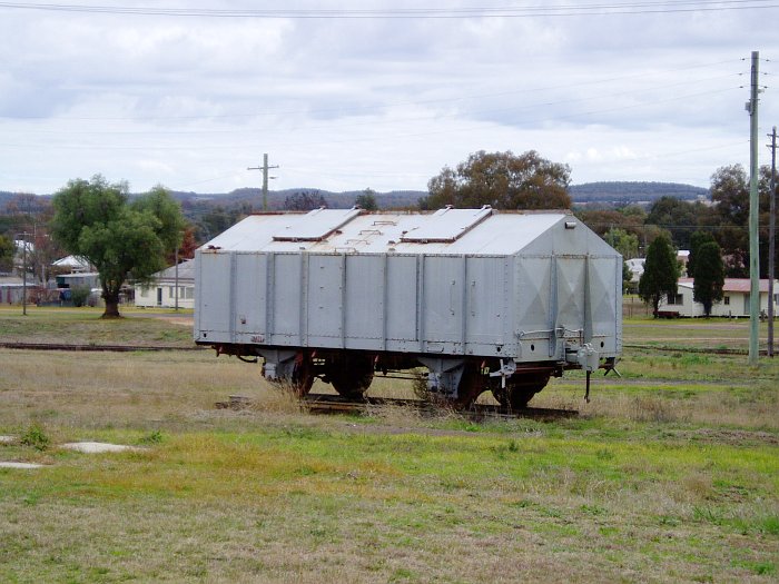 A closer view of the preserved wagon in the yard.