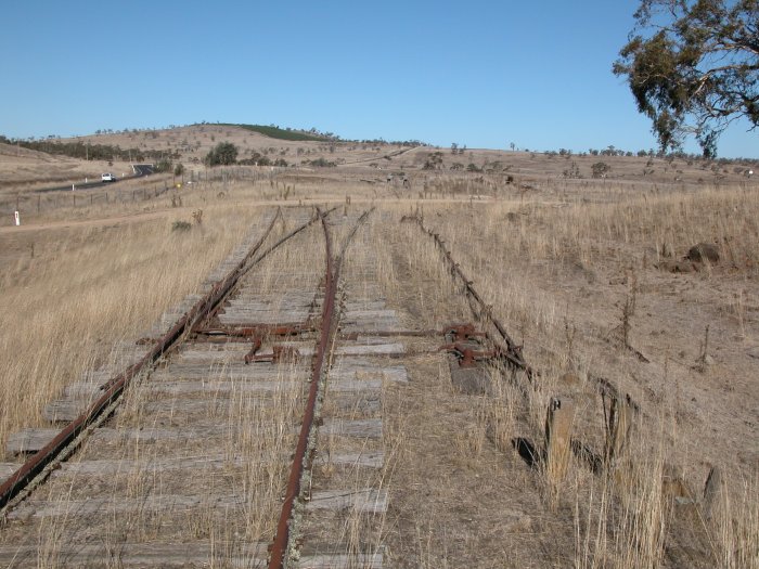 The view looking south from the points at the up end. The rodding is mostly in place although the lever frame has been removed.