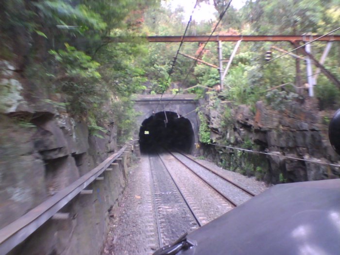 One of the portals on the tunnel, as viewed from the front of a train.