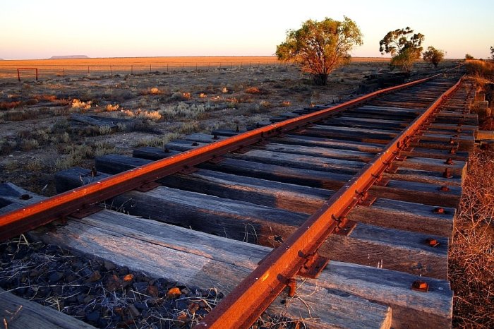 The view looking in the direction of Nyngan, from just south of Bourke. Mount Oxley is visible in the distance.