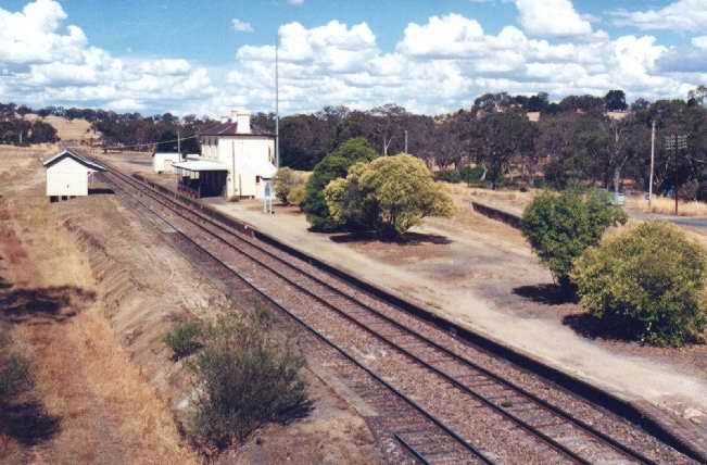 
A view of the well-preserved platform and station building looking towards
Yass.
