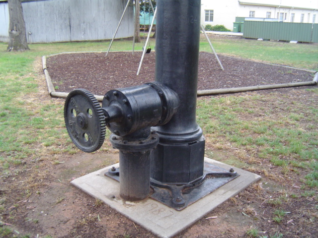 A close-up of the base of the relocated water column.