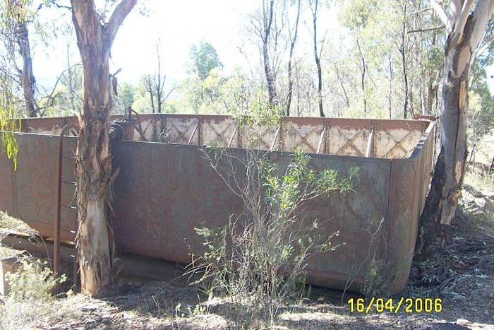 The Up side water tank viewed from on top of the hill. The tank is empty. The Up water column does not seem to be in use whereas the Down water column seems to be in better condition and has been maintained.