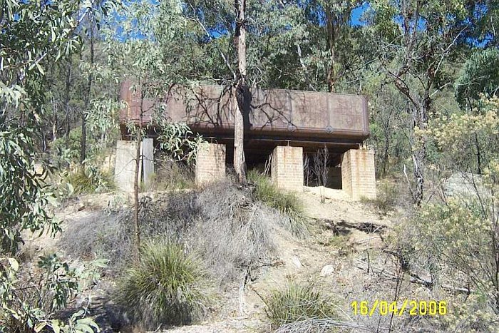 The Up side water tank viewed from the railway access track As this tank is perched on the top of a cutting as is the Down side water tank there is no access from the railway line side.