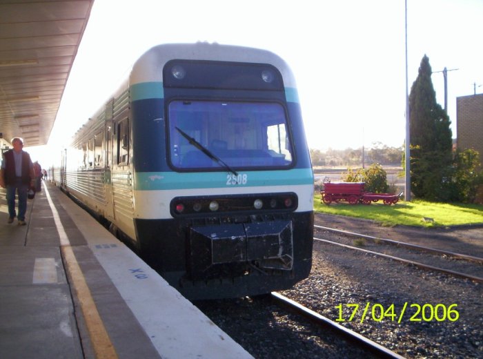 The view looking along the platform in the direction of Sydney with an Xplorer set waiting to depart.