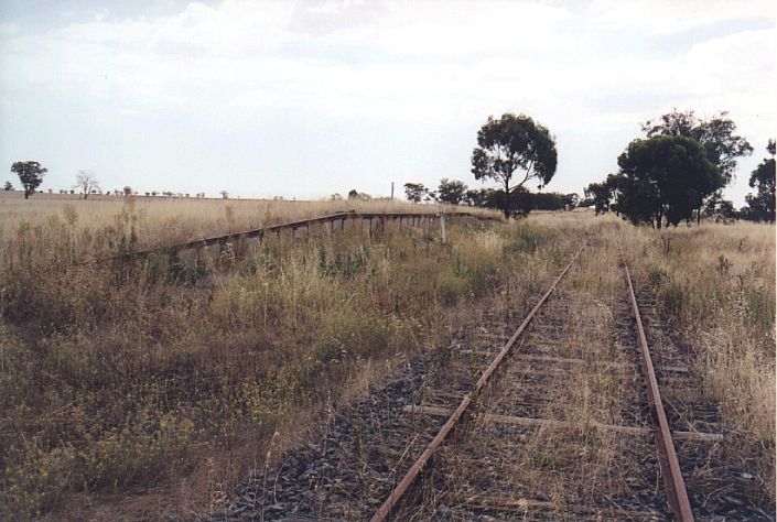 
The remains of the goods platform at Bulgary, with the 566 kilometre post
directly in front.
