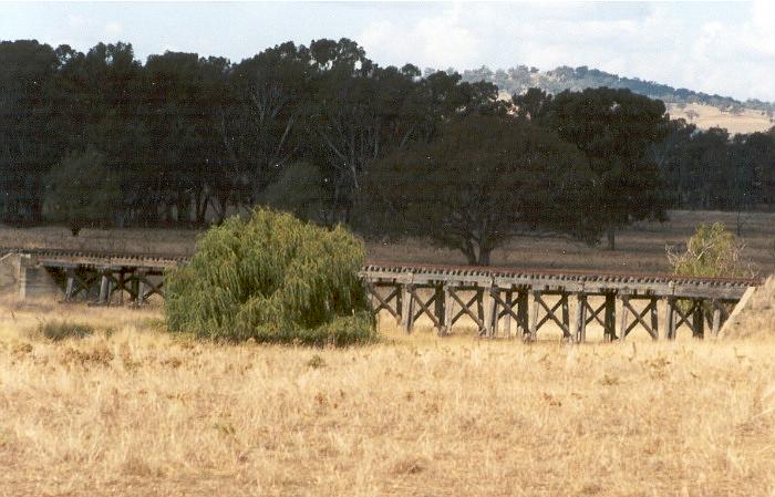 Just to the east of the 'E' frame is the most substantial structure on the branch line, a timber trestle over the Burrumbuttock Creek.