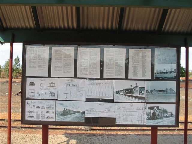 
This is information board situated at the Byrock railway station, or as the
sign says "Bye-Rock".
