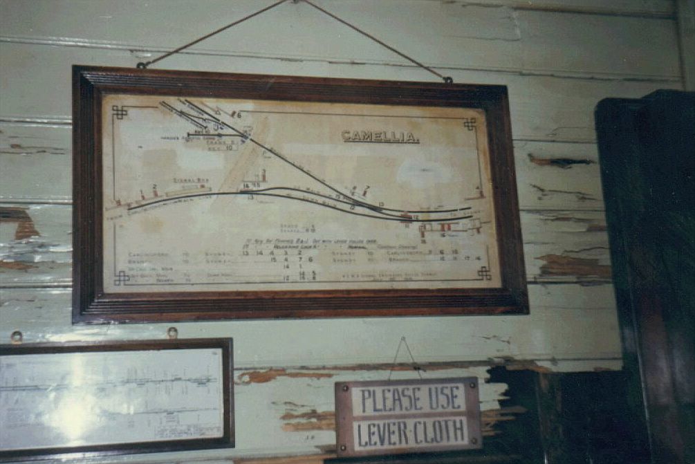 
The line diagram in the Camellia Signal Box.  The branch at the top
is the short Sandown line.
