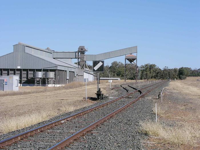 
The view looking west of the grain shed and siding.
