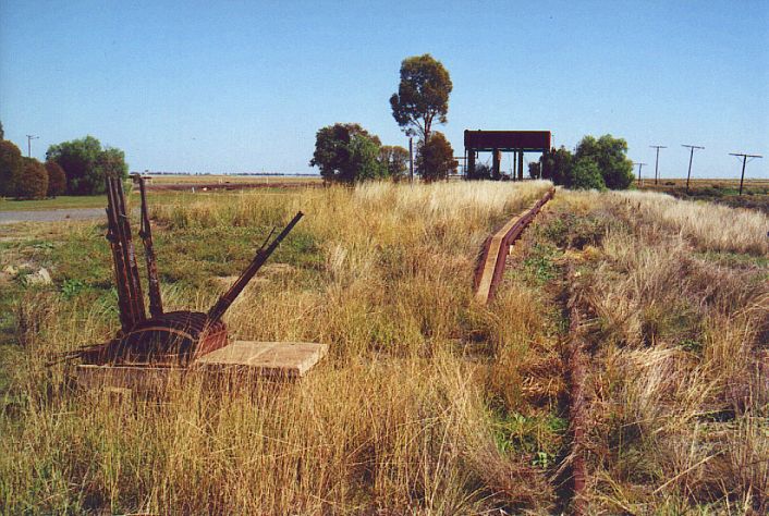 
A view to the west of the platform area.  In the background is a steam-era
water tank.
