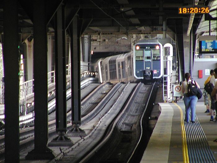 
A Tangara train has emerged from the portal at the western end of the
station, having just left Wynyard.
