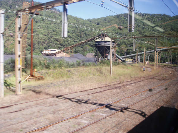 The view looking south towards the coal handling facility. The tracks on the left are the Eastern Coal Siding and the Down Refuge.