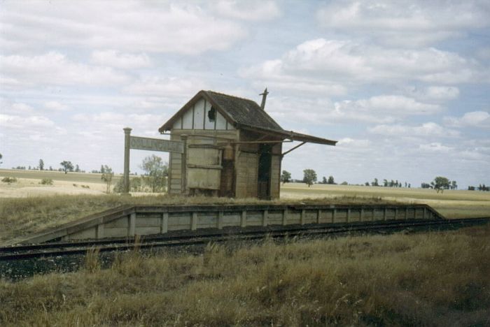 
Eight years before the line was closed, the station still sports a waiting
room.  Surrounding the station are the wheat fields which were responsible
for most of the line's traffic.
