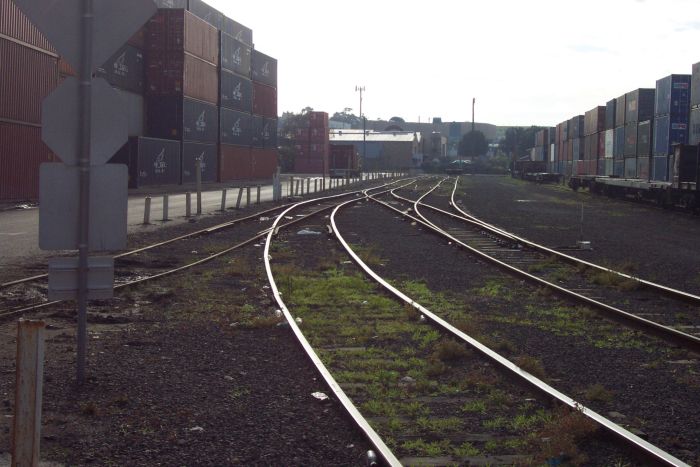 
The view looking north of some empty sidings in the yard.
