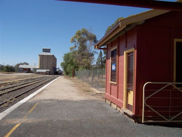 
The view looking towards Junee, showing the silos and signal box.
