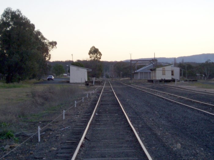 The view looking up the line towards the station, just after the sun has set.