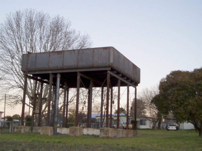 A closer view of the elevated water tank.
