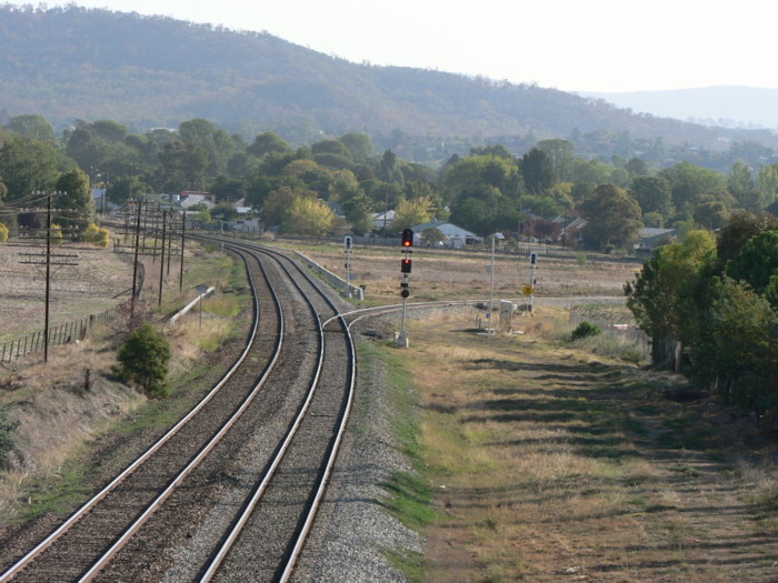 The view looking south towards the north fork of the junction. Cootamundra station is out of shot in the left distance.