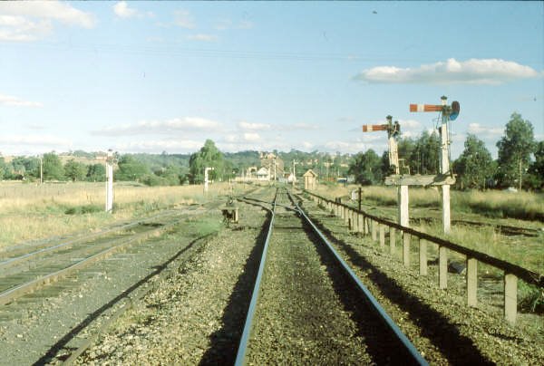 The view looking east towards the station showing the short signals designed that way because of the local airfield close by. Frame B can be seen in the middle.