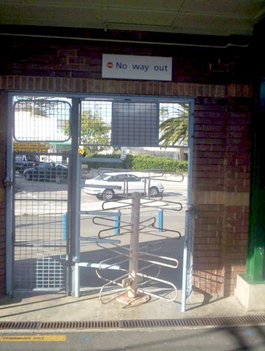 The turnstiles at Cronulla sit quietly awaiting their next use.