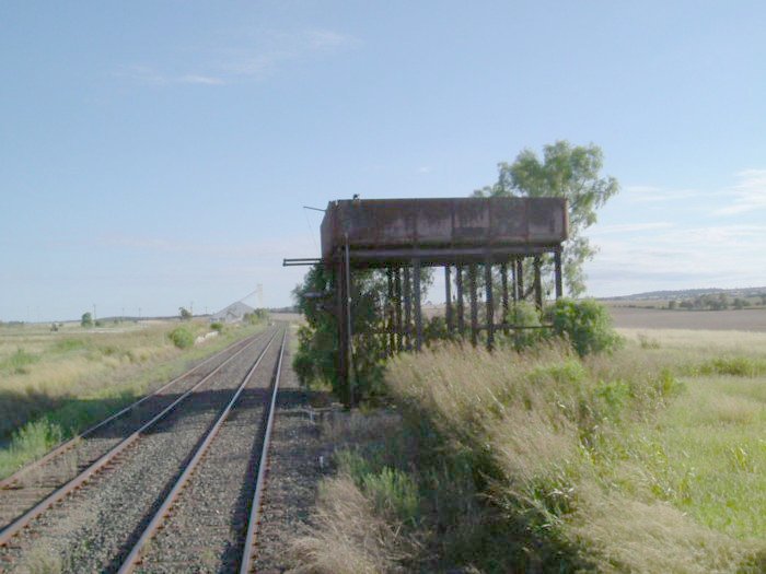 The view looking north towards the elevated water tank and the wheat loading facilities.