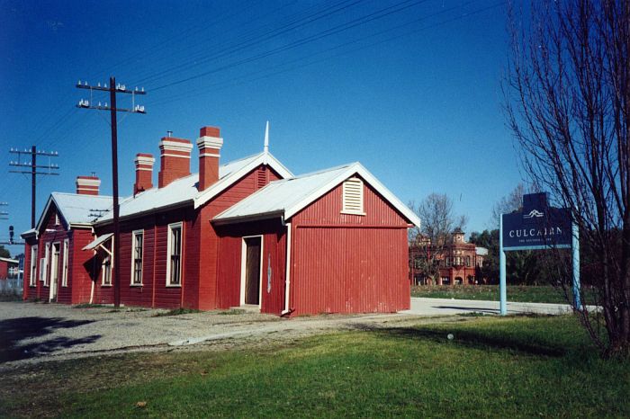 
The road-side view of the station building.  Although in good condition
externally, at this time much of the interior had been damaged by
vandals.
