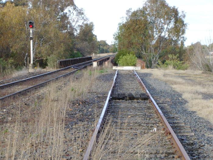 The stop block where the one-time branch to Corowa is now truncated.