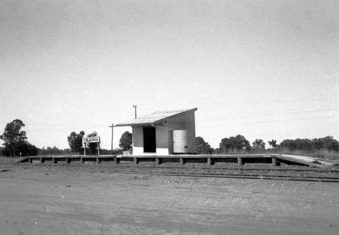 The simple platform and shelter, with signboard still present.