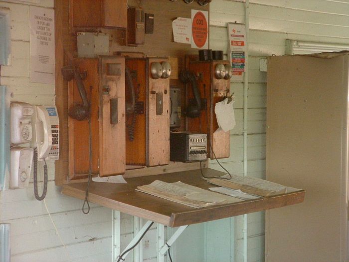 
A close-up view of the signalling telephones and log books.
