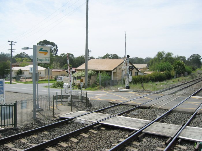 The level crossing at the up end of the station.